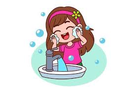 washes her face